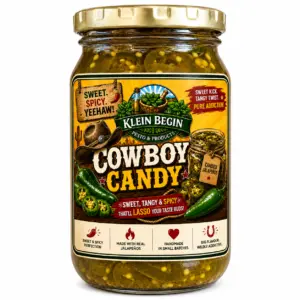Jar of Klein Begin Cowboy Candy candied jalapenos